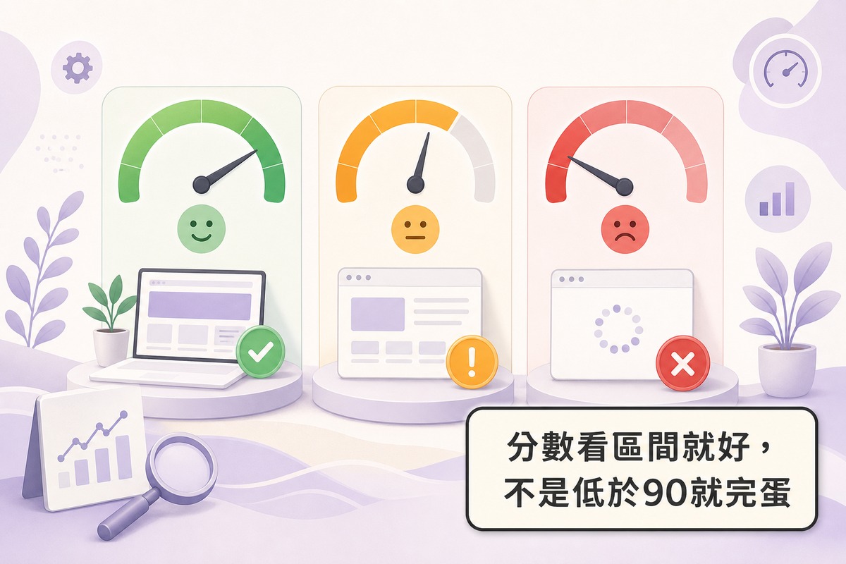 圖解PageSpeed Insights分數三個區間對照：良好、待改善、偏慢