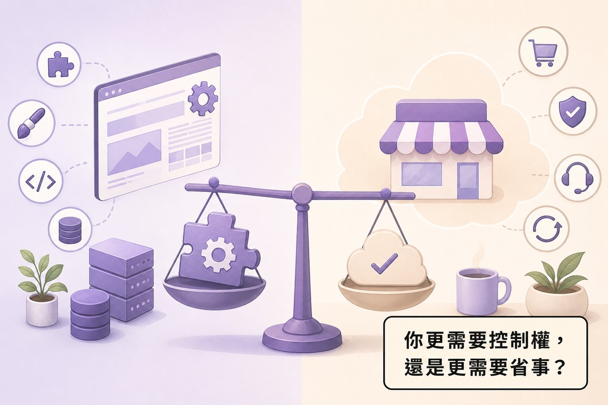 圖解WooCommerce與Shopify等託管平台差異:控制權與自由度 對比 省事與省維護