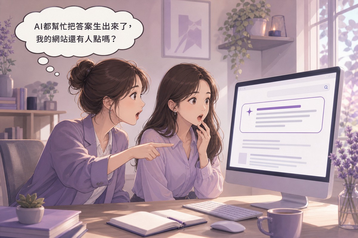 兩位企業主討論搜尋結果出現AI摘要對網站流量的影響