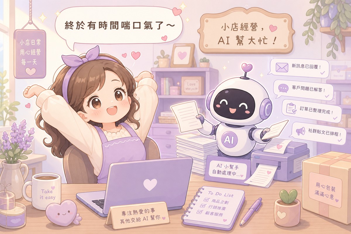 AI自動化幫小店老闆處理重複工作、把時間解放出來的示意插圖