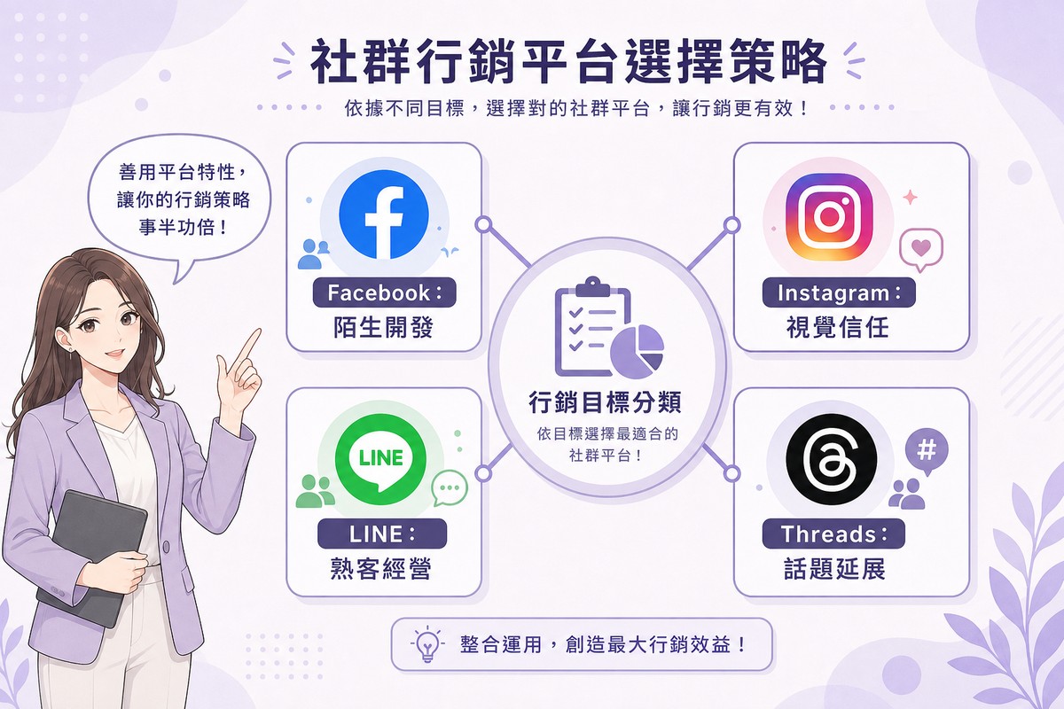 圖解Facebook、Instagram、LINE、Threads四個社群平台各自適合的行銷角色與策略