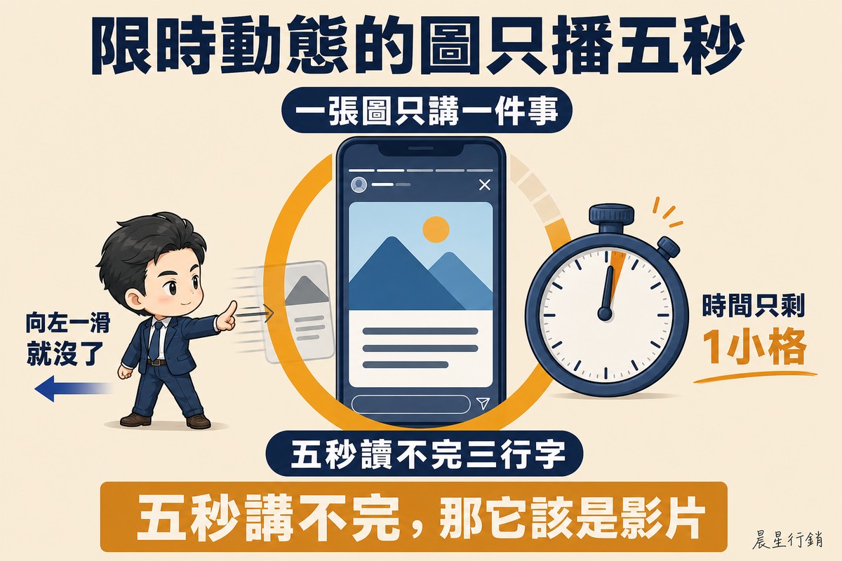 手機框外圈著一道即將用完的倒數環,旁邊碼錶指針只剩一小格,左側使用者的手指已經在往左滑動。