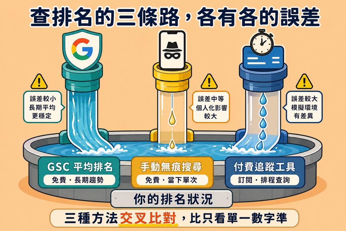 三種查詢排名方法的管道比較圖