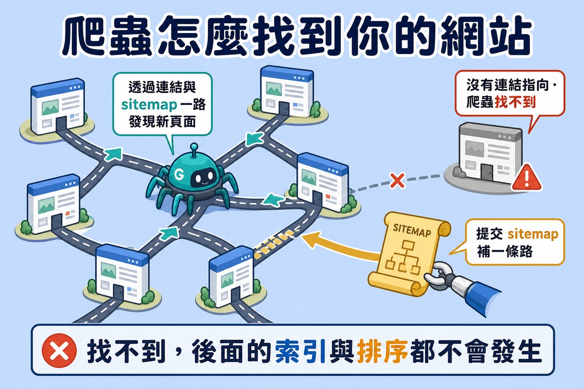 爬蟲透過連結與sitemap找到網站的流程圖
