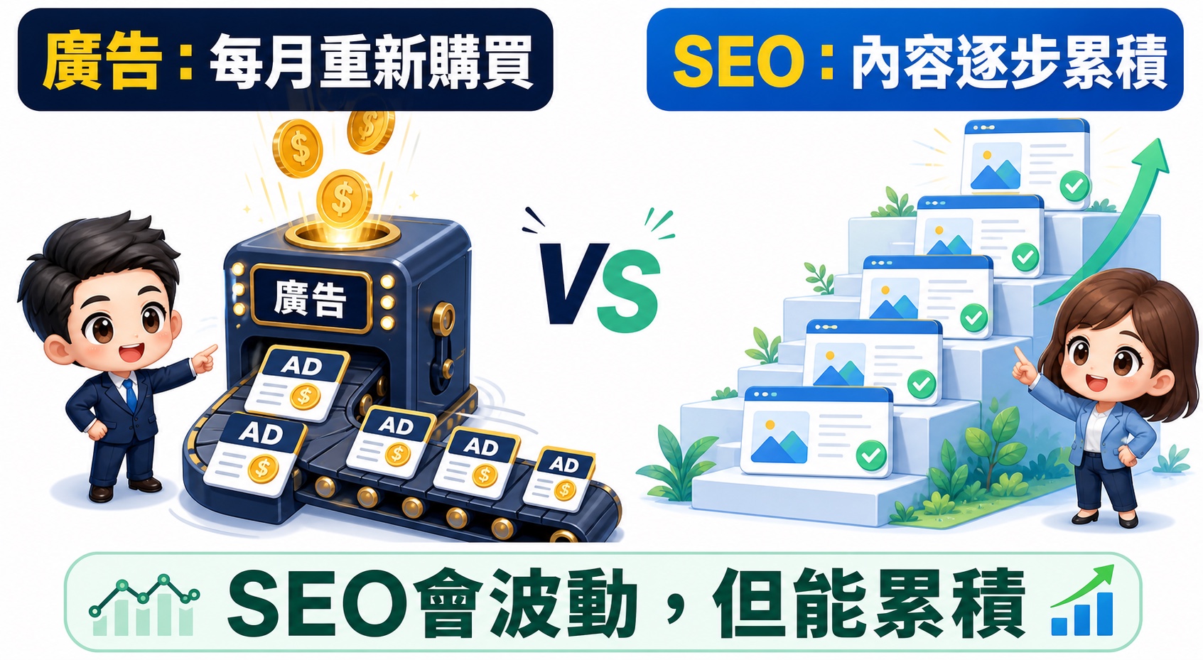 SEO與廣告成果壽命核心對比