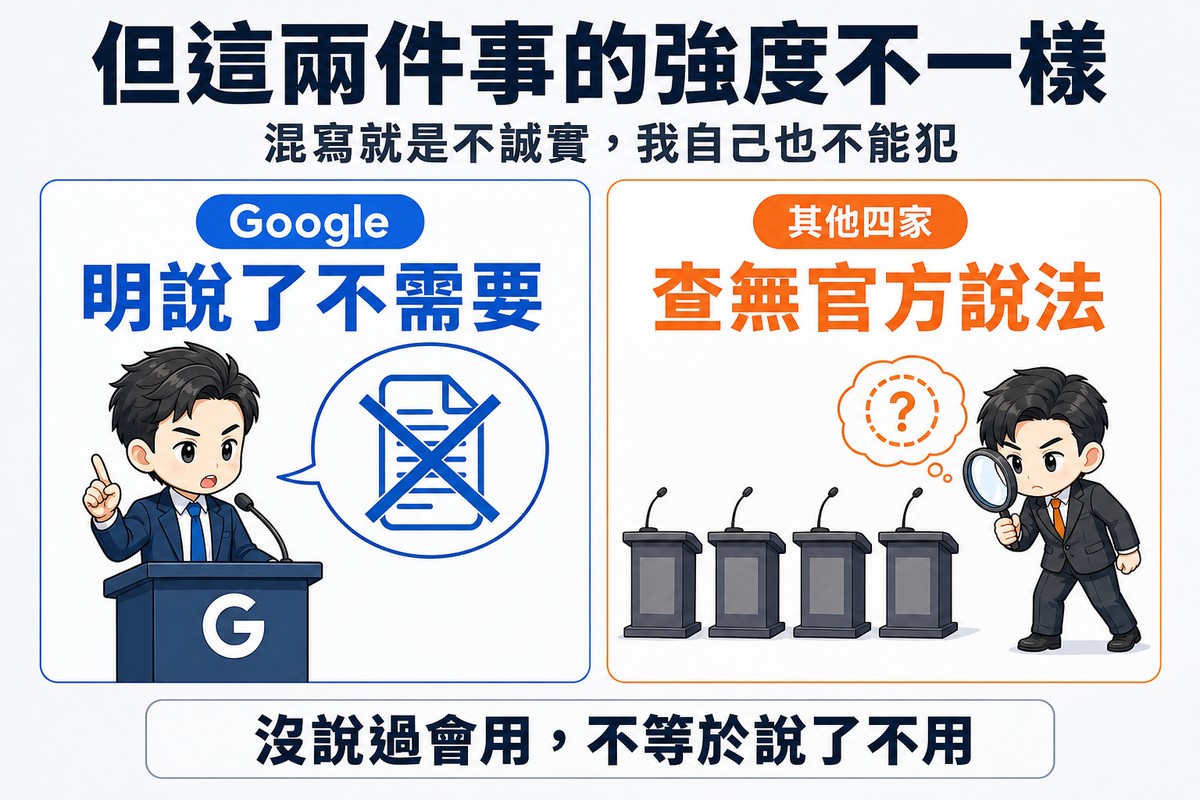 左側一位官方人員站在講台後對著麥克風明確發言,對話框內有被劃掉的檔案圖示,右側四個講台全部空著,研究者拿放大鏡卻找不到人