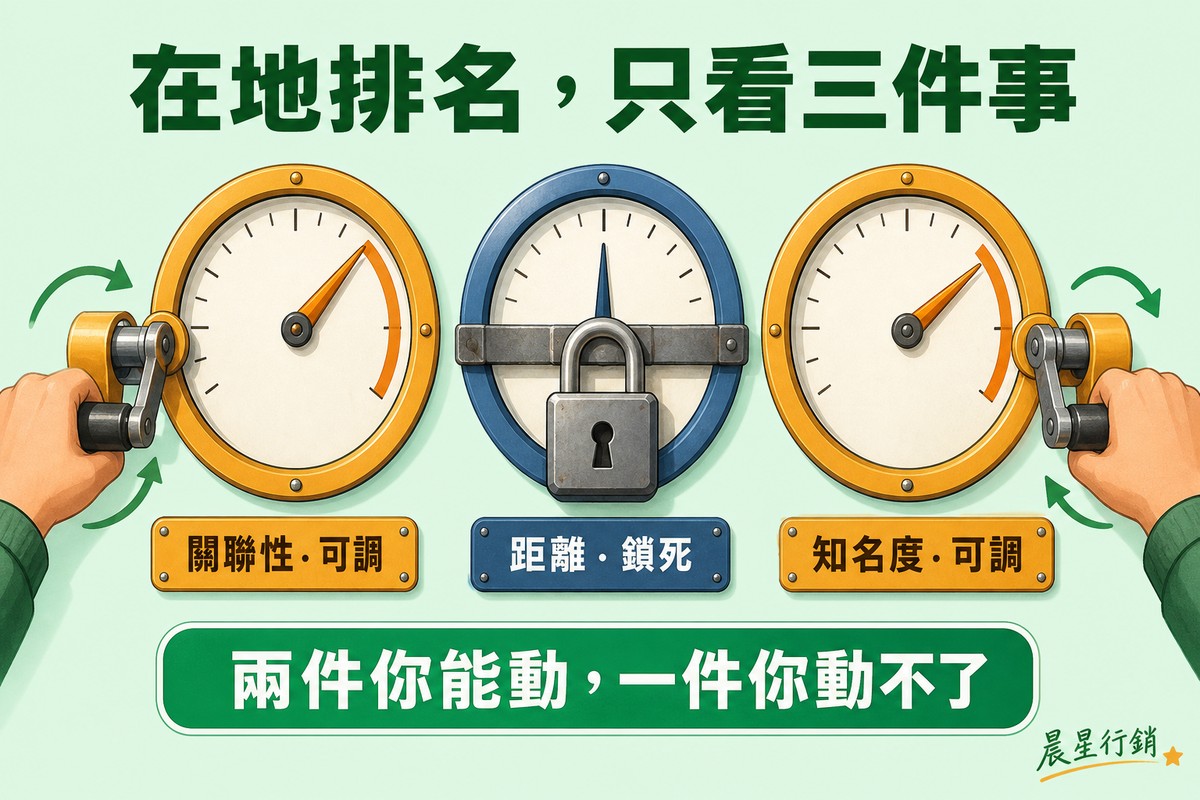 牆上三個儀表指針,左邊關聯性與右邊知名度儀表各有一隻手在轉動旋鈕可調整,中間距離儀表被一把大鎖焊死無法轉動。