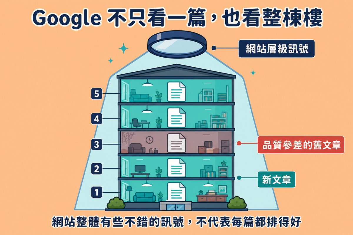 網站層級訊號評估整棟建築的示意圖