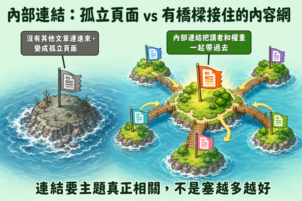 沒有其他文章連進來，內容會慢慢變成孤立頁面