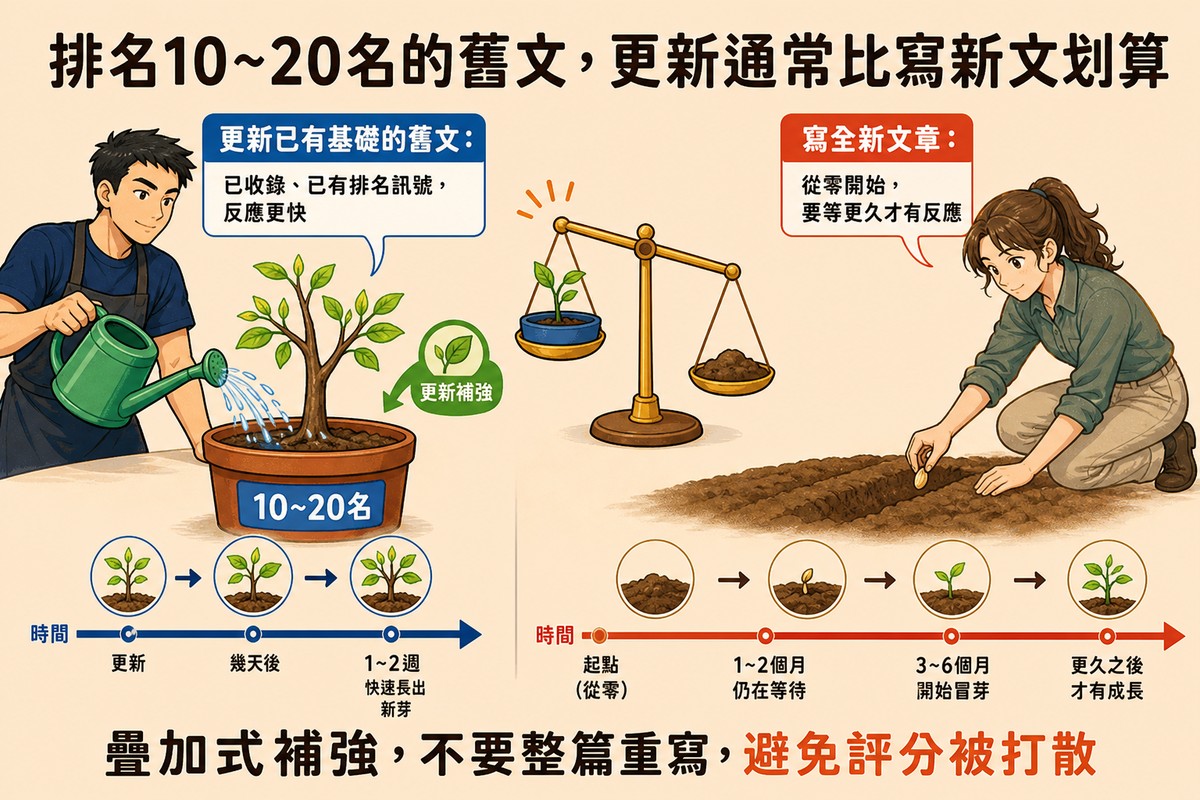 排名10到20名的舊文，更新通常比寫新文划算
