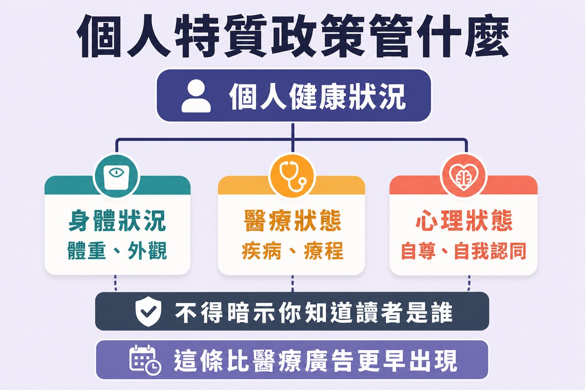一棵政策樹,根節點是個人健康狀況,分出身體狀況、醫療狀態與心理狀態三個分支,下方一條橫貫的長條寫著不得暗示你知道讀者是誰