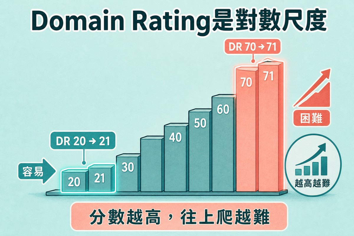一張圖畫著一道逐漸升高的長條階梯，數字從20排到71，底部20到21那對階梯被青色圈起標示容易，頂端70到71那對階梯明顯更高更陡被珊瑚色圈起標示困難，右側有一個越高越難的箭頭圖示