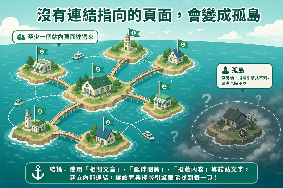 一片群島大部分島嶼之間用小橋與航線互相連接，畫面角落有一座孤立小島四周沒有橋、被迷霧與問號圍繞