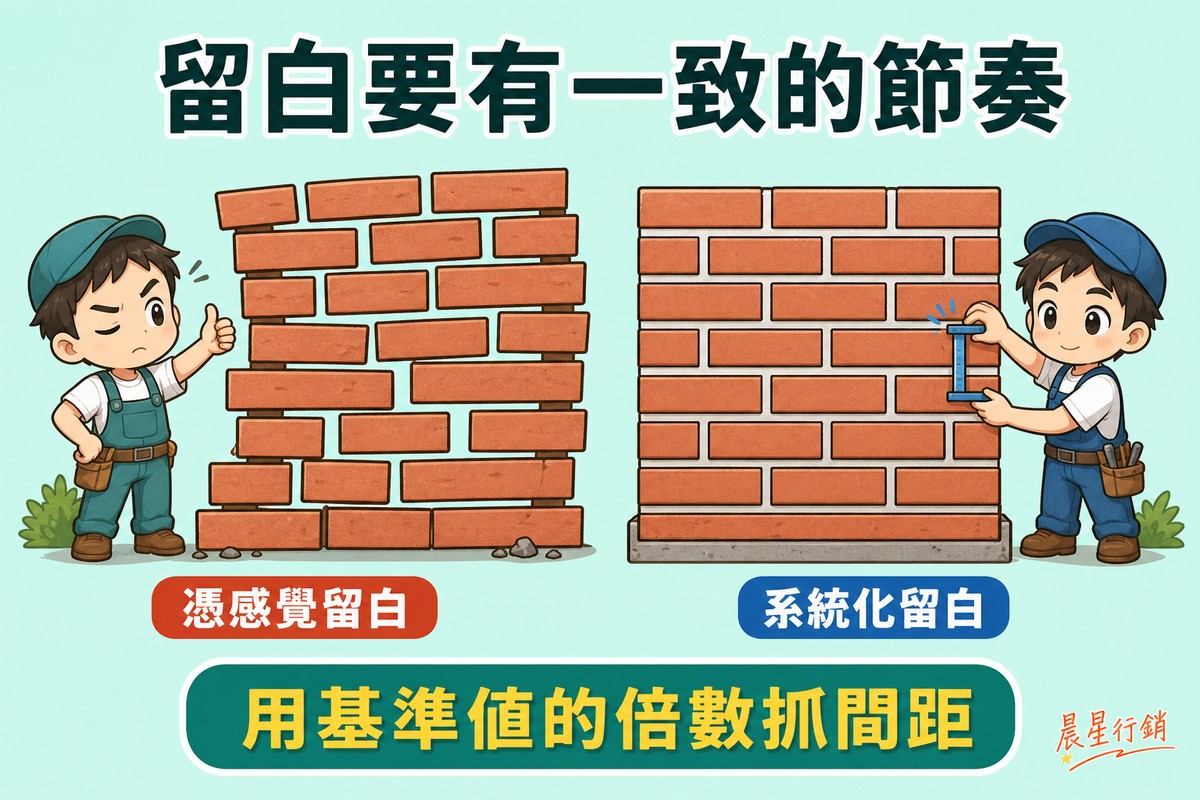 兩面磚牆並排比較,左邊磚塊間距忽寬忽窄、排列歪斜;右邊磚塊間距整齊一致、排列平整